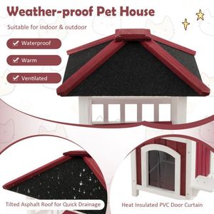 Casa del gatto in legno a 2 piani con tenda a pioggia e tetto in asfalto balcone mobili per animali domestici - Product Image 6