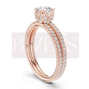 Anillo Solitario de Diamante Redondo Brillante Plateado Blingls con Banda Pavé, Conjunto Nupcial para Mujer, Venta al por Mayor de Joyería Fina - Product Image 3