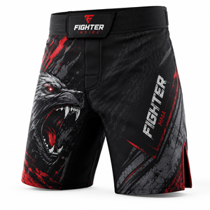 กางเกงชกมวย MMA สำหรับผู้ชาย ลายพิมพ์ซับลิเมชั่น สีดำแดง ลายหมาป่า ระบายเหงื่อได้ดี ยืดหยุ่นได้ เหมาะสำหรับการฝึกซ้อมระดับมืออาชีพ - Product Image 2