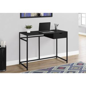 Contemporary Modern 42\"L <b>Black</b> Laptop <b>Computer</b> <b>Desk</b> with Storage Drawers <b>Black</b> Laminate and Metal for Home Office Work - Product Image 5