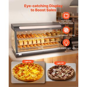 Scaldavivande Commerciale da 1600W con Luci LED e Ripiani Regolabili, Espositore a 3 Livelli, Controllo Manuale della Temperatura, Intervallo 86-185°F - Product Image 4