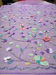 Tissu de broderie florale à perles et sequins lourds, dentelle de haute couture vert forêt premium pour robes de demoiselles d'honneur - Product Image 5