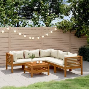 Ensemble de salon de patio 6 pièces en bois d'acacia massif avec coussins crème pour le jardin - Product Image 1