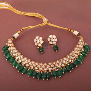 Emerald Green Polki Choker Set-Fine Jewelry by Akshita - Product Image 2