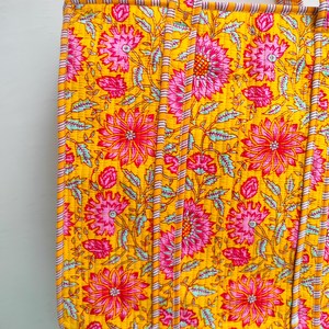 Jaipur Block Print Quilted High <b>Yellow</b> Cotton Tote <b>Bag</b> Handmade Traditional Floral Elegant Bohemian Shoulder <b>Bag</b> Zipper Pocket - Product Image 4