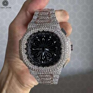 Charm Jewells Men's Stainless Steel Diamond Encrusted Analog Mechanical Watch 40mm Case Luxury Fashion <b>Chronograph</b> 10 Bar Water - Product Image 1