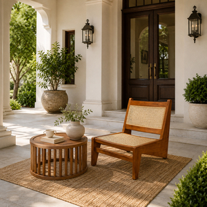 Solid Teak Premium Modern Scandinavian Wholesale for Armless Rattan Lounge <b>Chair</b> Accent <b>Chair</b> Natural Handwoven <b>Cane</b> Foam - Product Image 3