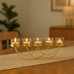 Support de bougie en laiton antique, finition dorée métallique moderne, pour mariage, événement festif, décoration de table à la maison - Product Image 2