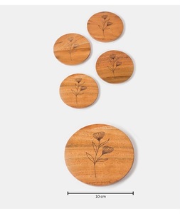 Classic Eco-Friendly Round Design Wood <b>Coaster</b> with Holder <b>Set</b> for Tea Coffee Cups by F S International - Product Image 4