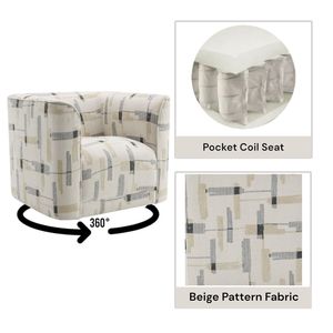 Poltrona Girevole Darya in Tessuto Beige con Motivo per Soggiorno - Product Image 2