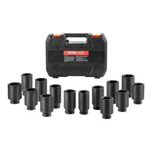 Juego de enchufes de impacto de tuerca de eje profundo de 1/2 \ "6 + enchufe métrico de 12 puntos 14PCS Herramientas para vehículos - Product Image 1