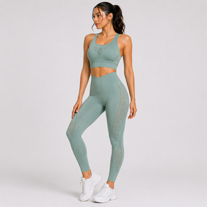 Ensemble de yoga sans couture pour femmes, leggings taille haute, soutien-gorge de sport respirant, vêtements de sport pour la gym et le fitness, vente en gros OEM - Product Image 1