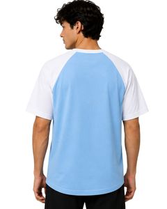 Manufacturer Light Blue And <b>White</b> Raglan T Shirt For Men Short Sleeve Crew Neck Cotton <b>Tee</b> Custom Casual Streetwear Color Block - Product Image 2