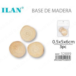 Base in Legno Naturale Rotonda ILAN 0.5x5x6cm, Set da 3 Pezzi per Artigianato - Product Image 1