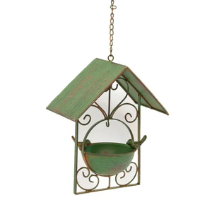 Comedero para pájaros colgante de metal vintage con diseño de pájaro sentado para uso en jardín y exteriores, resistente al óxido. - Product Image 2