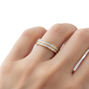 Bague de mariage minimaliste en or massif 9K 10K 14K 18K avec double rangée de diamants de laboratoire ronds, pavé intégral, style éternité, accent de mode - Product Image 6