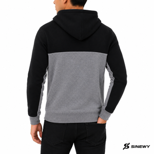 เสื้อฮู้ดดี้โอเวอร์ไซส์พิมพ์ลายบล็อกสีสำหรับผู้ชาย SINEWY ผลิตจากผ้าฝ้ายเฟรนช์เทอร์รี่ 100% สีเทา-ดำ เป็นมิตรต่อสิ่งแวดล้อม สวมใส่สบาย - Product Image 6