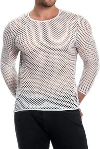 Camiseta de malla transparente blanca para hombre, sexy, de manga larga, para discoteca, para bailarines, para fiestas y actuaciones. - Product Image 3