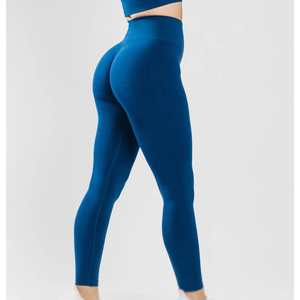 High Waist <b>Full</b> Length Yoga Leggings Seamless Stretch Spandex Nylon Solid Color Women's Fitness Pants Ruched Butt Design - Product Image 3