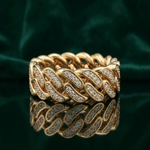 Anillo RCK Global Cuban Link con Moissanita VVS1, Plata de Ley 925 y Oro de 10k, Cadena Iced Out, Pasa Prueba de Diamantes, Unisex - Product Image 2