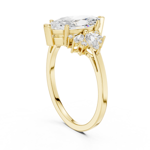 Bague de fiançailles de luxe en or jaune avec pierres d'appoint en halo floral, élégante bague de promesse de mariage pour femme - Product Image 2