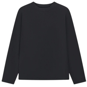 Men <b>Black</b> Waffle Long Sleeve <b>T</b> <b>Shirt</b> Crew Neck Cotton Casual Streetwear Fashion Top Soft Textured Fabric - Product Image 1