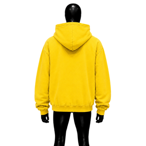 Sudadera con capucha extragrande amarilla con cremallera completa y estampado gráfico Wake Up, estilo urbano informal para hombre - Product Image 2