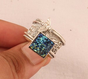 Wholesale 925 Sterling Silver <b>Bee</b> Band Ring Sunshine Druzy Quartz Nature Inspired Minimalist Stackable Ring for Women 2026 - Product Image 2