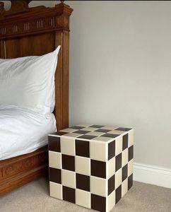 <b>Wooden</b> Square Checkerboard Stool Handmade <b>Rustic</b> Side Table Decorative Accent Stool End Table for Living Room Bedroom Home Decor - Product Image 6