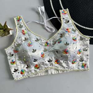 Blusa de seda de diseñador, hermosa, con espejo real y trabajo de Moti, lista para usar, completamente cosida. - Product Image 3