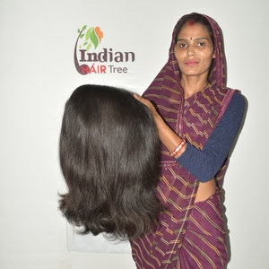 Perruque en cheveux humains indiens, double trame, non traités, cuticules alignées, noir naturel, avec bonnet en dentelle transparente respirant, cheveux Remy - Product Image 2