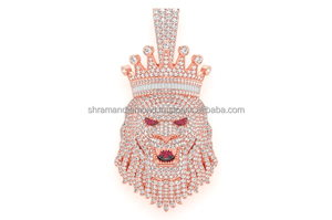 Men's Luxurious 925 <b>Silver</b> Gold Plated Iced Custom King <b>Crown</b> Lion Animal Face Moissanite Diamond Hip Hop Party Charms Pendants - Product Image 5