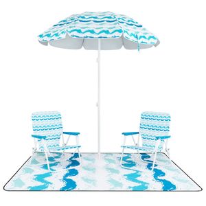 Set da Spiaggia 4 Pezzi Blu: Telo Impermeabile 203x203cm, Ombrellone Parasole 1,9m, 2 Sedie Pieghevoli - Product Image 2