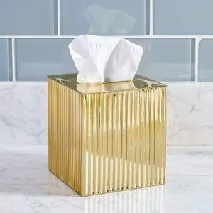 Premium Warm Toned Metal Tissue Holder Elegant Finish, and Modern Design for Dining <b>Table</b> and Kitchen Use - Product Image 4