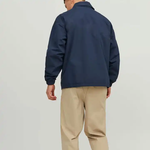 Dark Navy Casual Snap <b>Button</b> Outdoor Coach Jacket Basic Minimalist Nylon Fabric Breathable Spring Outerwear Wear - Product Image 2