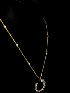 Collar de lujo con diamantes redondos en forma de media luna y cadena con engaste de bisel, elegante joyería fina para mujer, regalo de aniversario de bodas. - Product Image 5