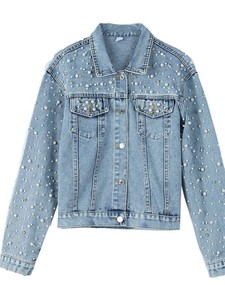 Vestes en jean pour femmes avec design en pierres de perle, vêtements décontractés en jean pour femmes, veste d'automne en jean à boutons - Product Image 4