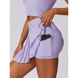 Ensemble de tennis 2 pièces pour femme : Haut court à col halter et jupe-short plissée avec short intégré et poche téléphone – Tenue de sport respirante OEM - Product Image 2