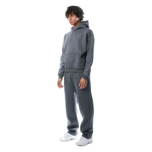 Sweat-shirt à capuche zippé pour homme en molleton gris uni, coupe décontractée avec poche, manches classiques, vêtement d'hiver 100% coton écologique - Product Image 3