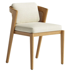 Chaise de salle à manger de style moderne sans accoudoirs avec dossier en rotin pour usage extérieur, hôtelier, en bois - Product Image 1