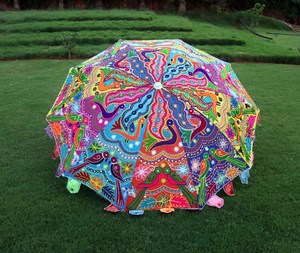 Parasol de jardin indien design, pare-soleil en coton vintage, motif paon multicolore, idéal pour les mariages - Product Image 5