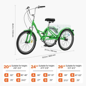 Triciclo Plegable de Acero al Carbono de 26 Pulgadas y 7 Velocidades para Adultos, Triciclo de 3 Ruedas con Asiento Ajustable y Cesta de Carga - Product Image 2