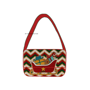 Bolso de Hombro Bordado Navideño de Moda, Diseño Geométrico con Patrón de Trineo Rojo, Bolso de Mano Hecho a Mano, Estilo Festivo de Invierno - Product Image 1