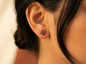 Pendientes de plata de ley 925 con flor de rubí, chapados en oro de 14 quilates, diseño de racimo, piedra de nacimiento de julio, regalo para mujer - Product Image 5