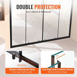 Porte de douche coulissante double semi-cadre 57,8-59 L x 70 H po, verre trempé transparent 1/4 po (6 mm), étanche, garantie 1 an - Product Image 6