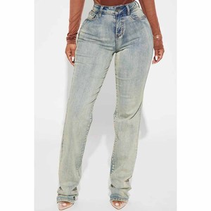 Wholesale Custom Women's High-Waist Denim <b>Jeans</b> <b>Tummy</b> <b>Control</b> Stretchy Straight Leg <b>Jean</b> Pants Sexy Retro Apparel Clothing - Product Image 1