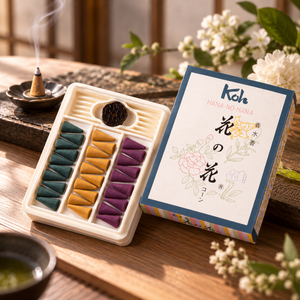 Encens japonais en cône Nippon Kodo Hana no Hana, 30 pièces, 3 senteurs florales : rose, lys, violette. Fabriqué au Japon. Parfum d'ambiance pour la maison. Cadeau. Vente en gros. - Product Image 1