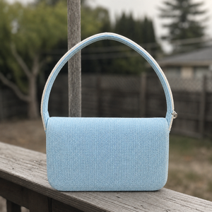 Bolso Rectangular Hecho a Mano con Cuentas de Poliéster Azul Claro, Bordado Artesanal, Lavable, Textil Artístico Coleccionable para Uso Diario - Product Image 2
