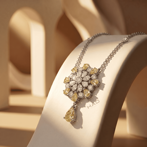 Collier pendentif floral en or blanc avec halo de diamants jaunes de culture en forme de poire, bijou de luxe, cadeau - Product Image 2