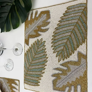 Luxury Beaded Placemats <b>Set</b> <b>6</b> Woven Straw Insulation Eco-Friendly Handmade Embroidery Customizable High Quality Home Wedding - Product Image 1